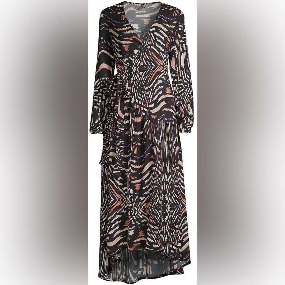 Aurum Printed Long Kaftan-Style Wrap Maxi Dress